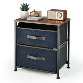 20 Inch Height Industrial Nightstand with 2 Pull-out Fabric Drawers