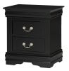 1pc Black Finish Two Drawers Louis Philip Nightstand Solid Wood Contemporary & Simple Style