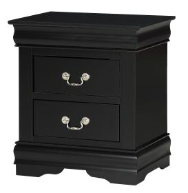 1pc Black Finish Two Drawers Louis Philip Nightstand Solid Wood Contemporary & Simple Style