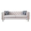 Modern Living Room Sofa Linen Square Arm Sofa, 84.25" W Couch, Beige