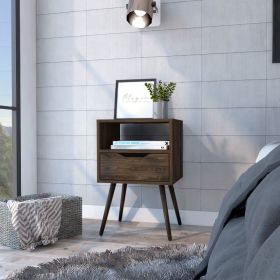 Nightstand Fugaz, Open Shelf, Single Drawer, Dark Walnut Finish