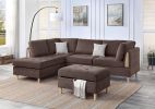 3-PCS Reversible Sectional Set Living Room Furniture Chocolate Color Chenille Couch Sofa, Reversible Chaise Ottoman