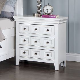 Transitional Style White Color Solid wood 1pc Nightstand Only Bedroom Furniture Bedside Table Round Knobs 3-Drawers Nightstand