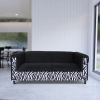 Black Velvet Sofa with Zebra Print, Modern 3-Seater Sofas Couches for Living Room, Bedroom, Office, and Apartment with Solid Wood Frame