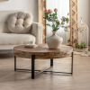 31.29"Modern Retro Splicing Round Coffee Table, Fir Wood Table Top with Black Cross Legs Base