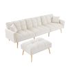 cream white Velvet Upholstered Reversible Sectional Sofa Bed , L-Shaped Couch with Movable Ottoman For Living Room.