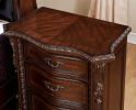 Formal Traditional 1pc Nightstand Only Brown Cherry Solid wood 3-Drawers Intricate Accents Glides Bronze Hanging Pulls Bedroom Furniture