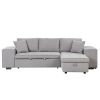 104" Pull Out Sleeper Sofa Reversible L-Shape 3 Seat Sectional Couch with Storage Chaise and 2 Stools for Living Room Furniture Set,Gray