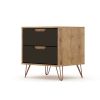 Manhattan Comfort Rockefeller 2.0 Mid-Century- Modern Nightstand with 2-Drawer in Nature and Textured Grey