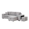 104" Pull Out Sleeper Sofa Reversible L-Shape 3 Seat Sectional Couch with Storage Chaise and 2 Stools for Living Room Furniture Set,Gray