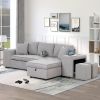 104" Pull Out Sleeper Sofa Reversible L-Shape 3 Seat Sectional Couch with Storage Chaise and 2 Stools for Living Room Furniture Set,Gray