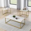 White Faux Marble Coffee Table Simple Modern 1pc Coffee Tables with 2pcs Table for Living Room and Office, White Gold