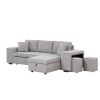 104" Pull Out Sleeper Sofa Reversible L-Shape 3 Seat Sectional Couch with Storage Chaise and 2 Stools for Living Room Furniture Set,Gray