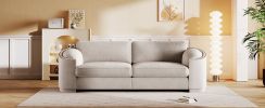 U_Style Stylish Sofa with Semilunar Arm, Rivet Detailing, and Solid Frame for Living Room