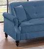 Contemporary Living Room Adjustable Sofa Blue Burnt-Out Fabric Couch Plush Storage Couch 1pc Futon Sofa w Pillows Tufted Back Rolled Arms