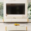 Modern Cream 70.9-inch TV Cabinet with 3 Drawers TV Entertainment Center, Rock Slab Tabletop, Black Metal Legs Multimedia Console