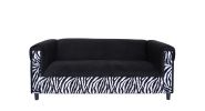 Black Velvet Sofa with Zebra Print, Modern 3-Seater Sofas Couches for Living Room, Bedroom, Office, and Apartment with Solid Wood Frame