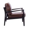 Wood Frame Armchair, Easy Assembly Mid Century Modern Accent Chair Lounge Chair for Living Room, Bedroom, Home Office,Brown PU