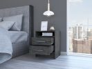 Eter Nightstand; Superior Top; Two Drawers -Smokey Oak