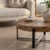 31.29"Modern Retro Splicing Round Coffee Table, Fir Wood Table Top with Black Cross Legs Base