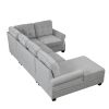 120" Modern U-Shaped Corner Sectional Sofa Upholstered Linen Fabric Sofa Couch for Living Room, Bedroom, Gray