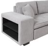 104" Pull Out Sleeper Sofa Reversible L-Shape 3 Seat Sectional Couch with Storage Chaise and 2 Stools for Living Room Furniture Set,Gray