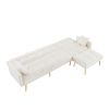 cream white Velvet Upholstered Reversible Sectional Sofa Bed , L-Shaped Couch with Movable Ottoman For Living Room.