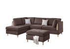 3-PCS Reversible Sectional Set Living Room Furniture Chocolate Color Chenille Couch Sofa, Reversible Chaise Ottoman