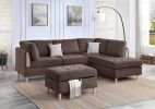 3-PCS Reversible Sectional Set Living Room Furniture Chocolate Color Chenille Couch Sofa, Reversible Chaise Ottoman