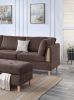 3-PCS Reversible Sectional Set Living Room Furniture Chocolate Color Chenille Couch Sofa, Reversible Chaise Ottoman