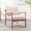 Wood Frame Armchair, Easy Assembly Mid Century Modern Accent Chair Lounge Chair for Living Room, Bedroom, Home Office,Tan Linen