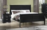 1pc Black Finish Two Drawers Louis Philip Nightstand Solid Wood Contemporary & Simple Style