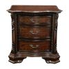 Formal Traditional 1pc Nightstand Only Brown Cherry Solid wood 3-Drawers Intricate Accents Glides Bronze Hanging Pulls Bedroom Furniture