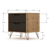 Manhattan Comfort Rockefeller 2.0 Mid-Century- Modern Nightstand with 2-Drawer in Nature and Textured Grey