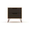 Manhattan Comfort Rockefeller 2.0 Mid-Century- Modern Nightstand with 2-Drawer in Nature and Textured Grey