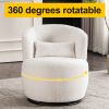 White Plush Swivel Accent Chair - Contemporary Round Armchair with 360° Rotation and Metal Base for Living Room Elegance