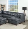 Contemporary Genuine Leather Black Tufted 8pc Sectional Set 3x Corner Wedge 3x Armless Chair 2x Ottomans Living Room Furniture Sofa Couch