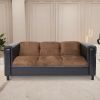 Brown Chenille and Faux Leather Sofa, Modern 3-Seater Sofas Couches for Living Room, Bedroom, Office, and Apartment with Solid Wood Frame