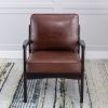 Wood Frame Armchair, Easy Assembly Mid Century Modern Accent Chair Lounge Chair for Living Room, Bedroom, Home Office,Brown PU