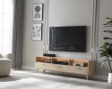 LED TV Stand LED Entertainment Center with Storage Modern LED Media Console Tables LED TV Cabinet for Living Room, Bedroom and Office Wood