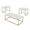 White Faux Marble Coffee Table Simple Modern 1pc Coffee Tables with 2pcs Table for Living Room and Office, White Gold