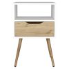 Otom Nightstand ; Superior Top; One Open Shelf; One Drawer; Four Legs -White / Light Oak