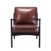 Wood Frame Armchair, Easy Assembly Mid Century Modern Accent Chair Lounge Chair for Living Room, Bedroom, Home Office,Brown PU