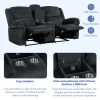 Home Theater Seating Manual Reclining Sofa with Hide-Away Storage, Cup Holders, 2 USB Ports, 2 Power Sockets for Living Room, Bedroom, Dark Blue