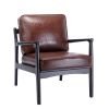 Wood Frame Armchair, Easy Assembly Mid Century Modern Accent Chair Lounge Chair for Living Room, Bedroom, Home Office,Brown PU