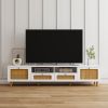 Farmhouse TV Stand Modern Wood Media Entertainment Center Console Table with 2 Doors and 2 Open Shelves