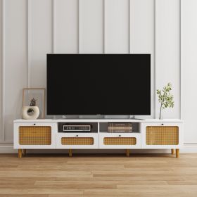 Farmhouse TV Stand Modern Wood Media Entertainment Center Console Table with 2 Doors and 2 Open Shelves (Color: as Pic)