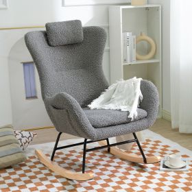 Rocking Chair - with rubber leg and cashmere fabric, suitable for living room and bedroom (Color: as Pic)