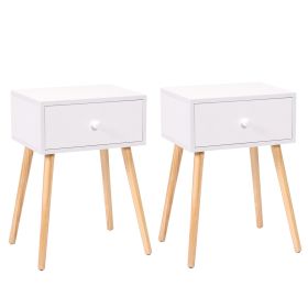 Mid Century Modern Nightstand;  Wood Bed Side Table with Drawer;  End Table for Living Rooms Bedrooms;  Home Furniture;  White and Natural (Quantity: 2 pcs)