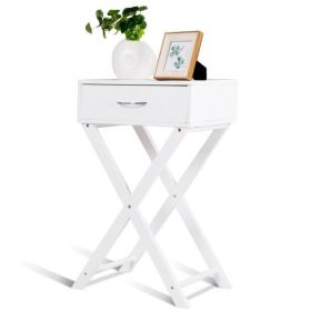 Modern Nightstand X-Shape Drawer Accent Side End Table (Color: White)